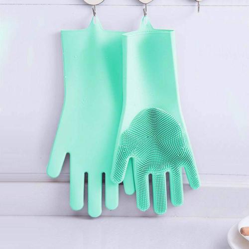 Silicone Dishwashing Cleaning Gloves with Wash Scrubber