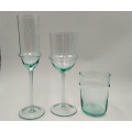 Light blue wine glass goblet and glass tumbler