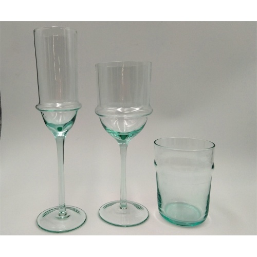 Light blue wine glass goblet and glass tumbler