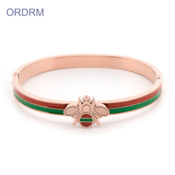 Bracciale ape in acciaio inossidabile smaltato in oro rosa antico