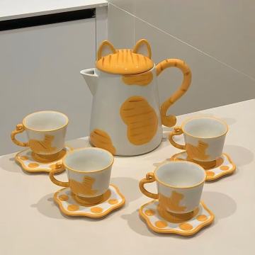 Creative Cartoon Cat Tea Set with Unique 3D Design