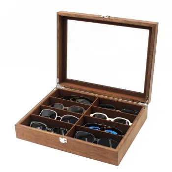 Hot Selling Walnut Wood Sunglasses Box with 8 Grids: Luxurious Packaging Case for Eyewear