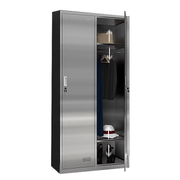 Factory Direct 2 Doors Locker Storage Cabinet with Cloth Hanging, Mirror, Metal Wardrobe, 900mm Stainless Steel