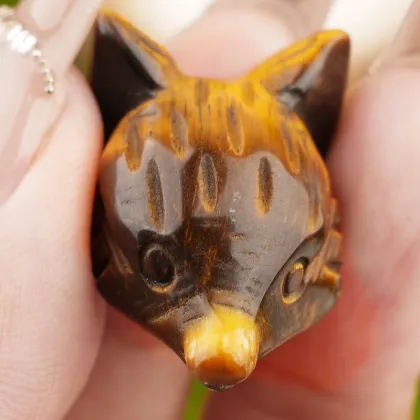 Gemstone Engraved Fox Head Pendant Ornament Natural Stone 1.0Inch Fox Head Handmade Craved Animal Ornament