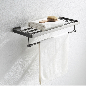 Gun Grey Wall Hung Stainless Steel Bathroom Towel Rack Shelf Rail