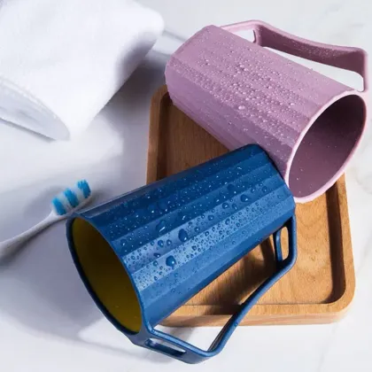Double Color Bathroom Cup with Handle - Toothbrush Holder & Mouthwash Cup