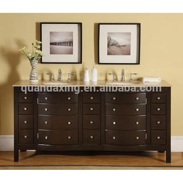 Antique Solid Wood Bathroom Vanity Cabinet With Marble Vanity Tops