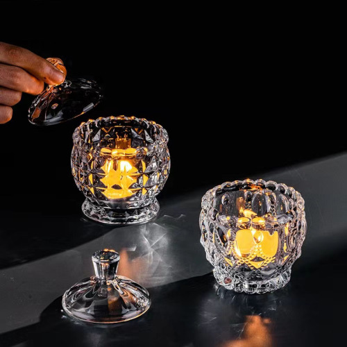 Mini crystal glass jar candle holder with lid