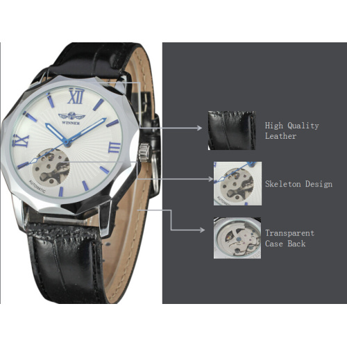 winner mininalist automatic movement watch with skeleton design