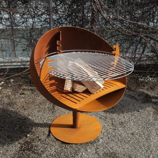 Barbecue Grill Outdoor: Corten Steel Hemisphere Half Ball Fire Pit and BBQ Grill