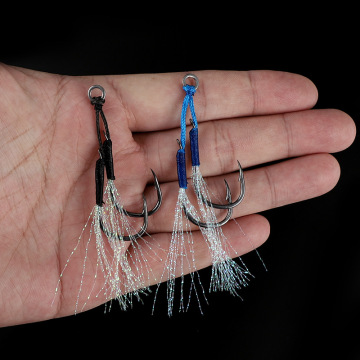 TAIGEK Jigging Fishing Hook 3/0 4/0 Feather Black PE Line Twin Jigging Assist Hooks