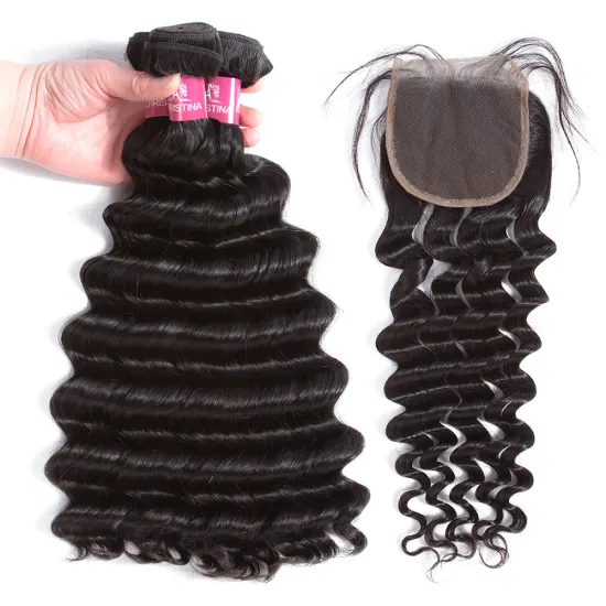 Royce Unprocessed Virgin 100% Human Hair  Brazilian Hair Bundles with Lace Closure Loose Deep Wave