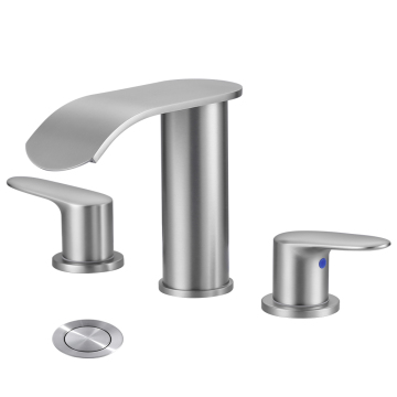 Bathroom Accessories Stainless Steel Waterfall Faucet - 3 Hole 8 Inch Widespread Vanity Sink Faucet