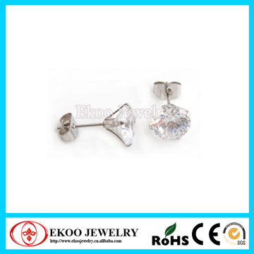 316L Surgical Steel Round Clear CZ Pronged Set Earring Stud