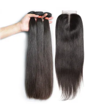 Wholesale Hair Bundles With Closure Vendors, Double drawn Human Hair Weave Bundles With Lace Frontals Closure