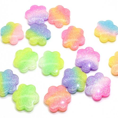 Hot Selling Gradient Colorful Flower Shaped Resin Cabochon For Handmade Craft Resin Beads Charms Toy Phone Decor