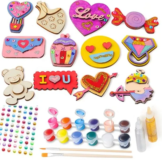 Valentine's Day Craft Kit: Wooden Magnet Coloring Set for Kids