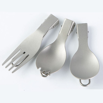 Titanyum Kamp Çatal Teşheri Seti - 3 Parça Katlanır Spork, Kaşık, Çatal