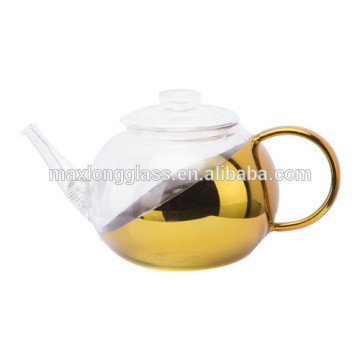 Borosilicate glass tea pot with plating gold, 1000ml.