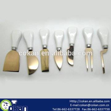 High Quality Gold Color 7pcs cheese knife set with ceramic handle,cheese tool set CK-KS037