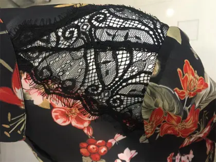 printed chiffon  shirt with Lace