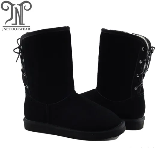 Custom Leather Back Tie up Drawstring Flat Boots