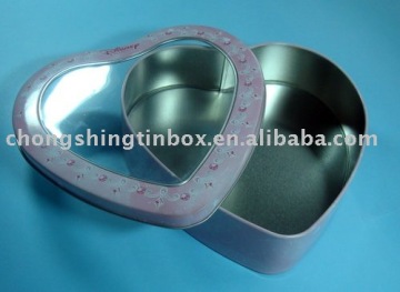 Heart shaped chocolate tin box with PVC window