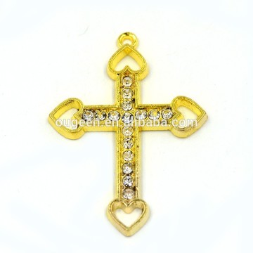 fashion cross heart pendant with stone zinc alloy jewelry accessory