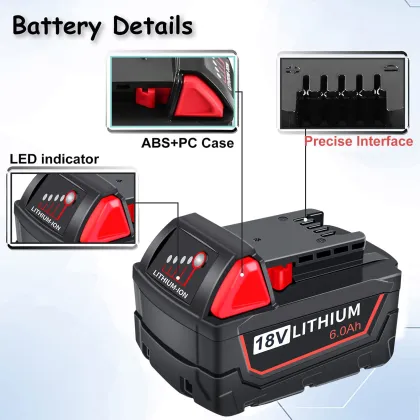Replacement Battery for Milwaukee 48-11-1850 M18 REDLITHIUM 6.0Ah Bat Pack Lithium-ion Battery