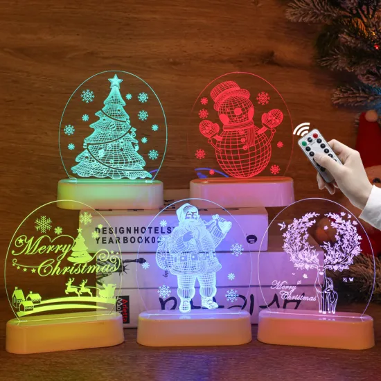 3D Illusion Anime Christmas Ornaments LED Lamparas: Brighten Your Children's Room with Acrylic Table Desk Base Night Light - USB Powered