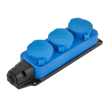 Elendax Тройная розетка с синей резиной IP44