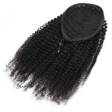 Ponytail 100% Virgin Remy Hair Kinky Curly Human Hair Extensions Drawstring Ponytail