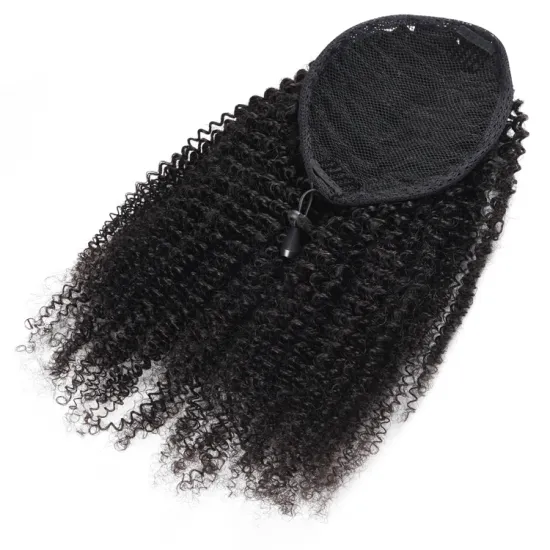 Ponytail 100% Virgin Remy Hair Kinky Curly Human Hair Extensions Drawstring Ponytail