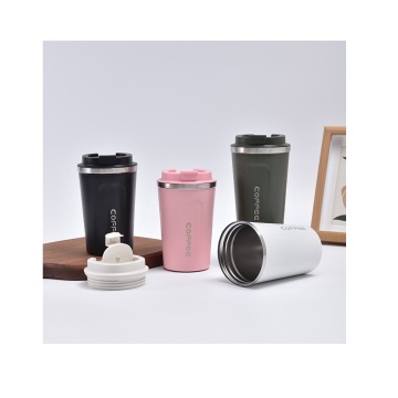 Tazza da caffè in acciaio inossidabile a doppia parete rosa nero personalizzabile con logo