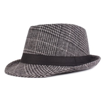 Breve cinturino in pelle Plaid Felt Fedora Hat