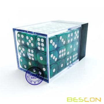 Bescon 12 mm 6 caras Dice 36 en Brick Box, 12 mm Six Sided Die (36) Bloque de dados, Marble Green