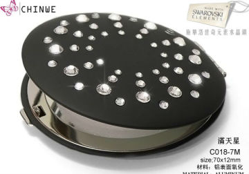 Small round Foldable makeup mirror/ Elegant handheld professional staninless rail makeup mirror with rhinestones