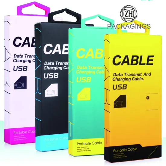 Paper data cable packaging box with a hook