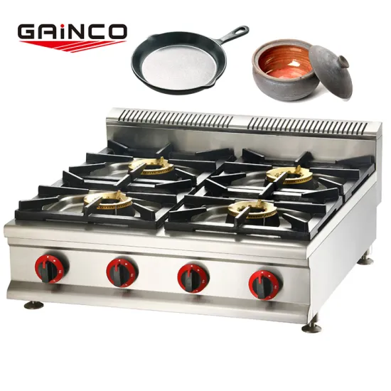 Professional Chinese Restaurant Kitchen: 4-Burner Gas Stove for Cooking Counter Top