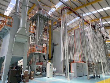 Powder coating equipment for aluminium profiles