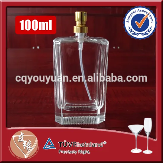 gold pump sprayer 100ml rectangular shape thick bottom extra flint glass exotic perfume bottles