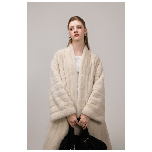 KC Fur Velvet V-neck Dropped Shoulder Mid Length Mink Coat