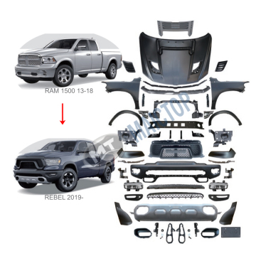 RAM 1500 2013-2018 के लिए MAICTOP कार एक्सेसरीज फेसलिफ्ट बम्पर ग्रिल बॉडी किट - विद्रोही 2019 में अपग्रेड करें
