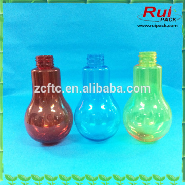 200ml 300ml plastic lamp bulb clear bottle for juice, PET drinking bottle with aluminum screw cap