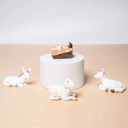 Handcrafted Home Christmas Manger Set: Statue of Jesus, St. Joseph, and Church Decorations in Resin Material