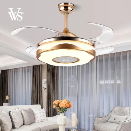 Golden Iron Round Restaurant Ceiling Fan with Pendant Lights