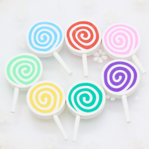 Wholesale Novel Design 45mm Length Beautiful Colors Soft Polymer Clay Charms Swirl Lollipop Candy for Craft DIY Dec