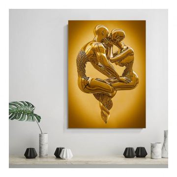 3D Glass Lover Sculpture Poster Print with Alloy Frame for Wall Decor