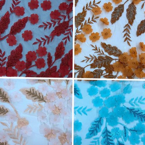 3D Flower Sequins Embroidery On Nylon Mesh Fabric