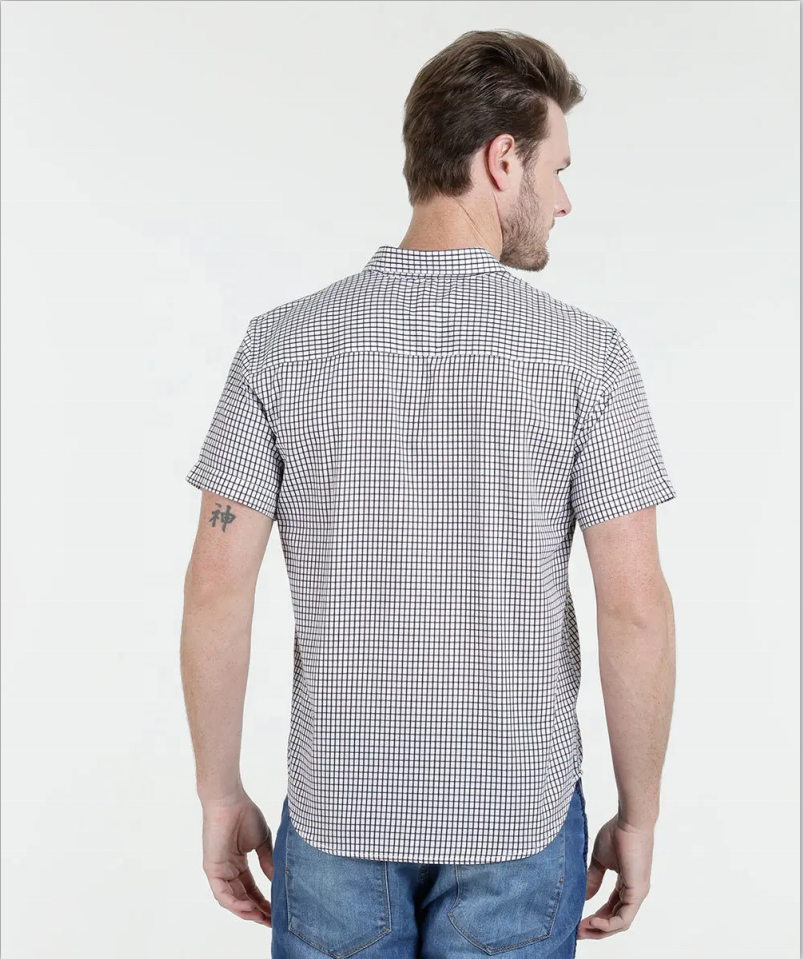 100% coton teints en fil Checker à manches courtes Chemises